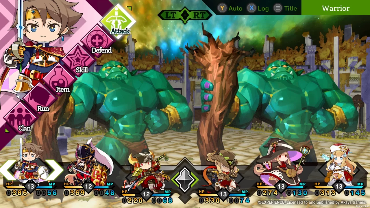 Battle against two giant ogres in a dungeon in Mon-Yu