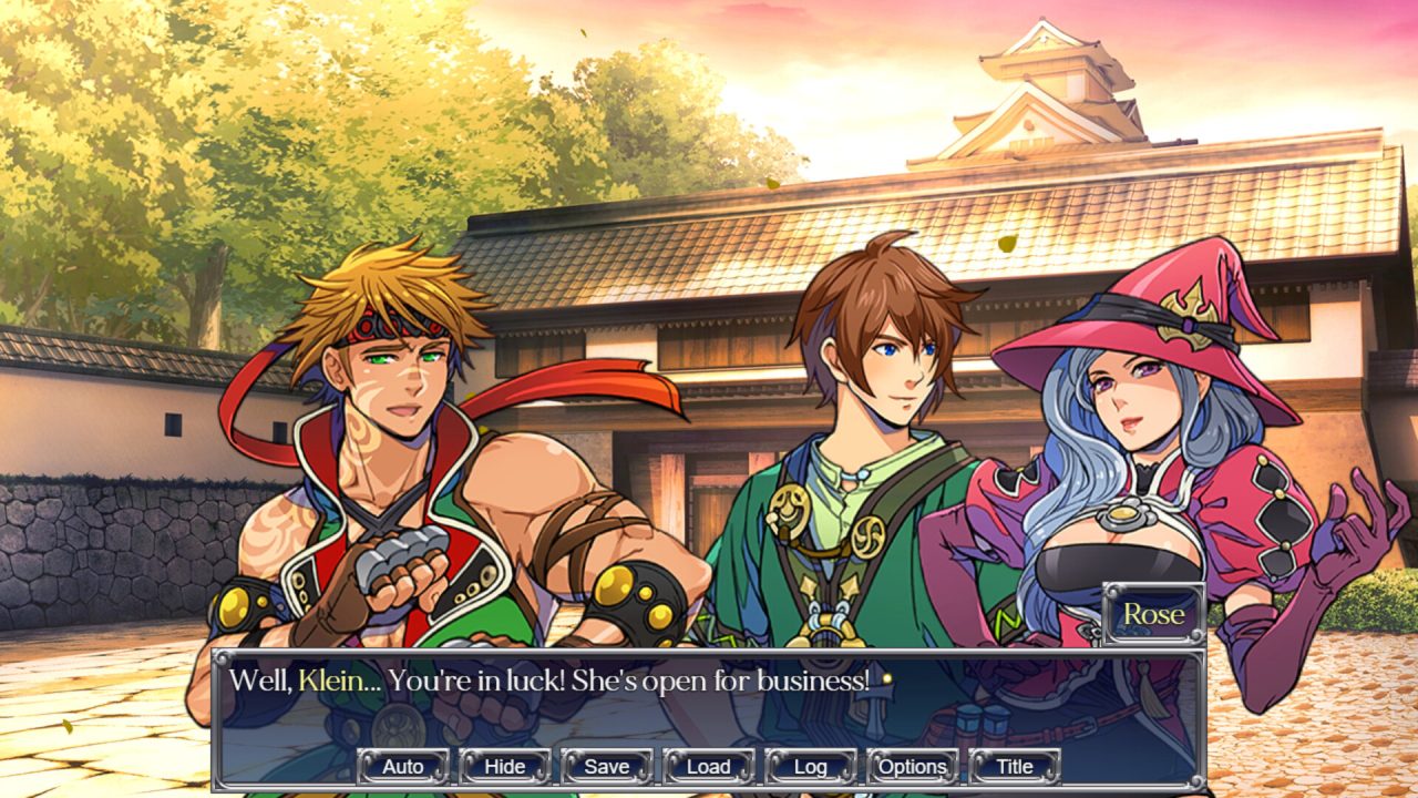 Damien, Klein, and Rose having a discussion in town in Trials of Kokoro.