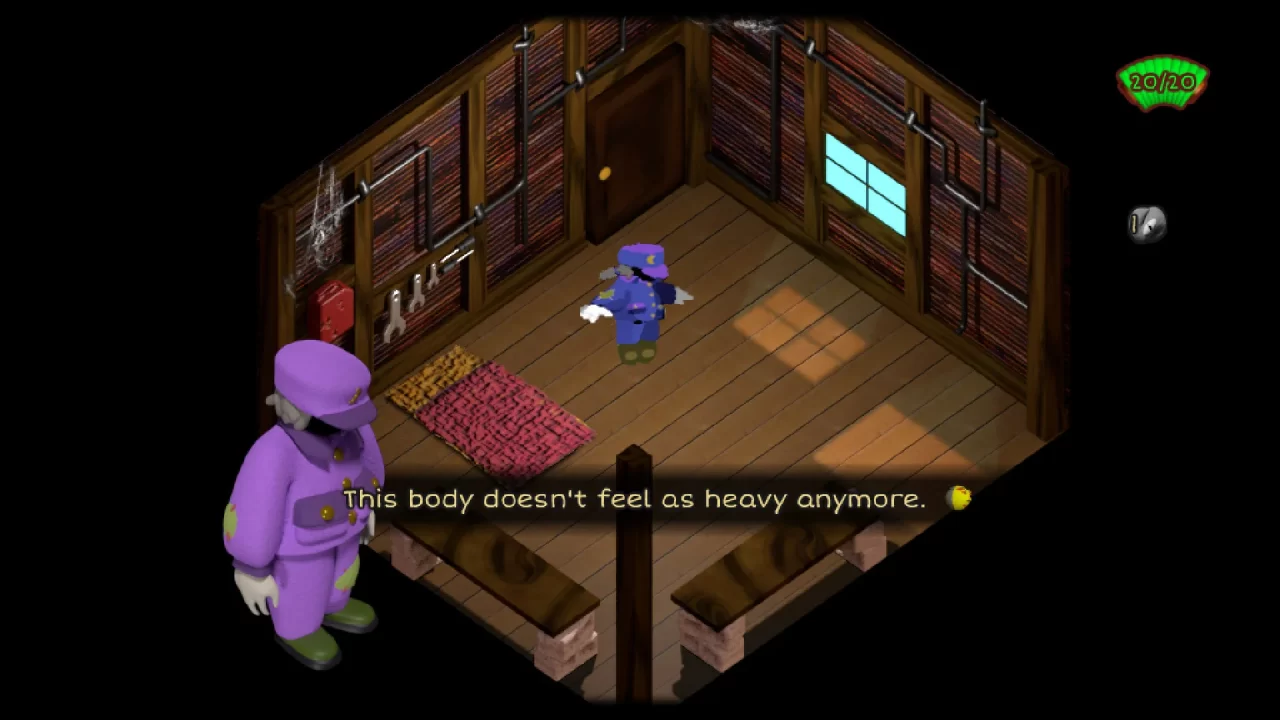 24 Killers screenshot of Home in his purple soldier uniform stating, This body doesn't feel as heavy anymore.