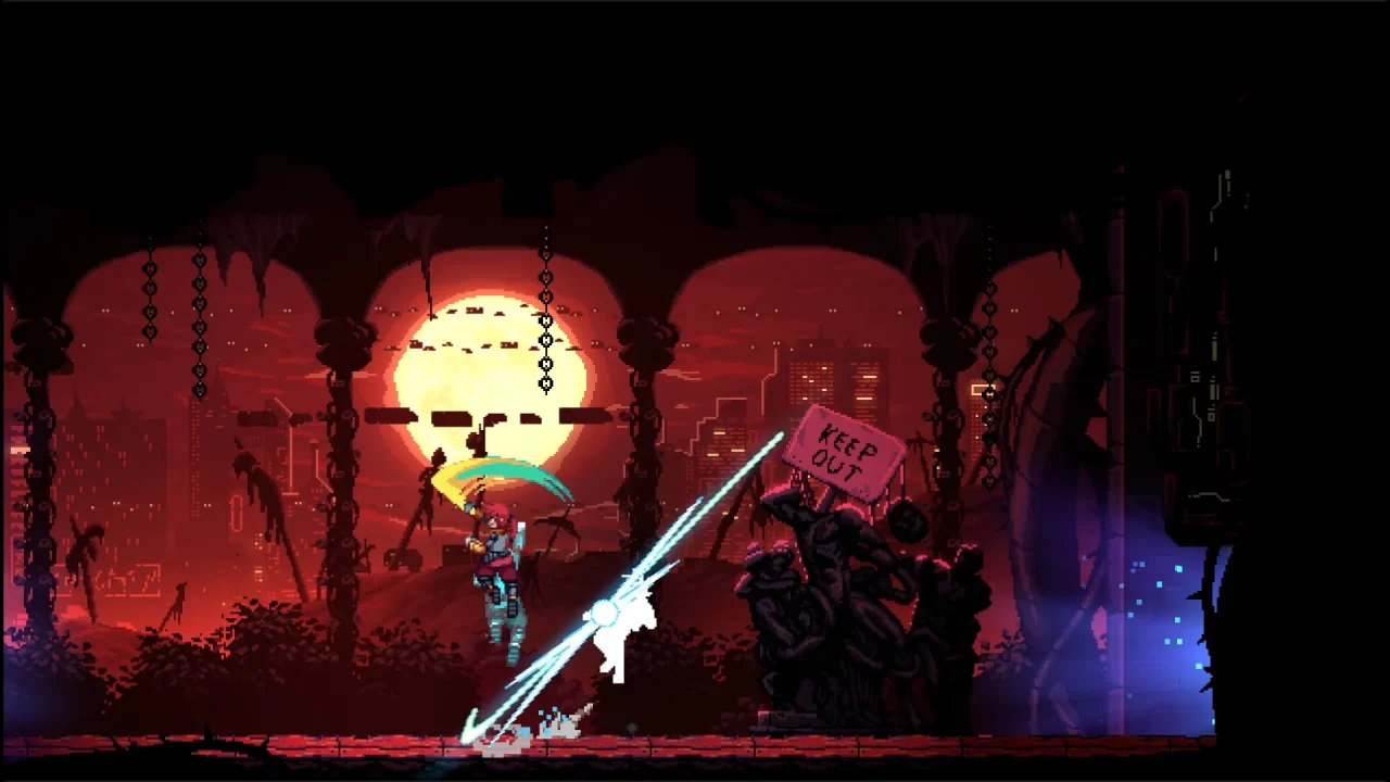 Jack performing an upward swing to dispatch an enemy against a dramatic sunset.
