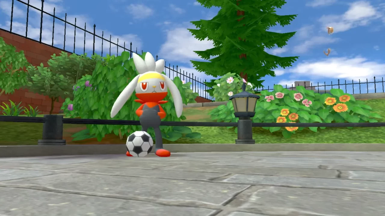 A scene from Detective Pikachu Returns, with a Raboot dribbling a soccer ball. GOAL!