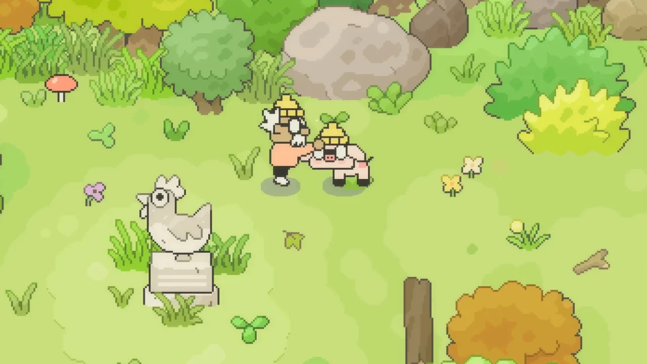 Screenshot of Hermit and Pig showing Hermit petting Pig.