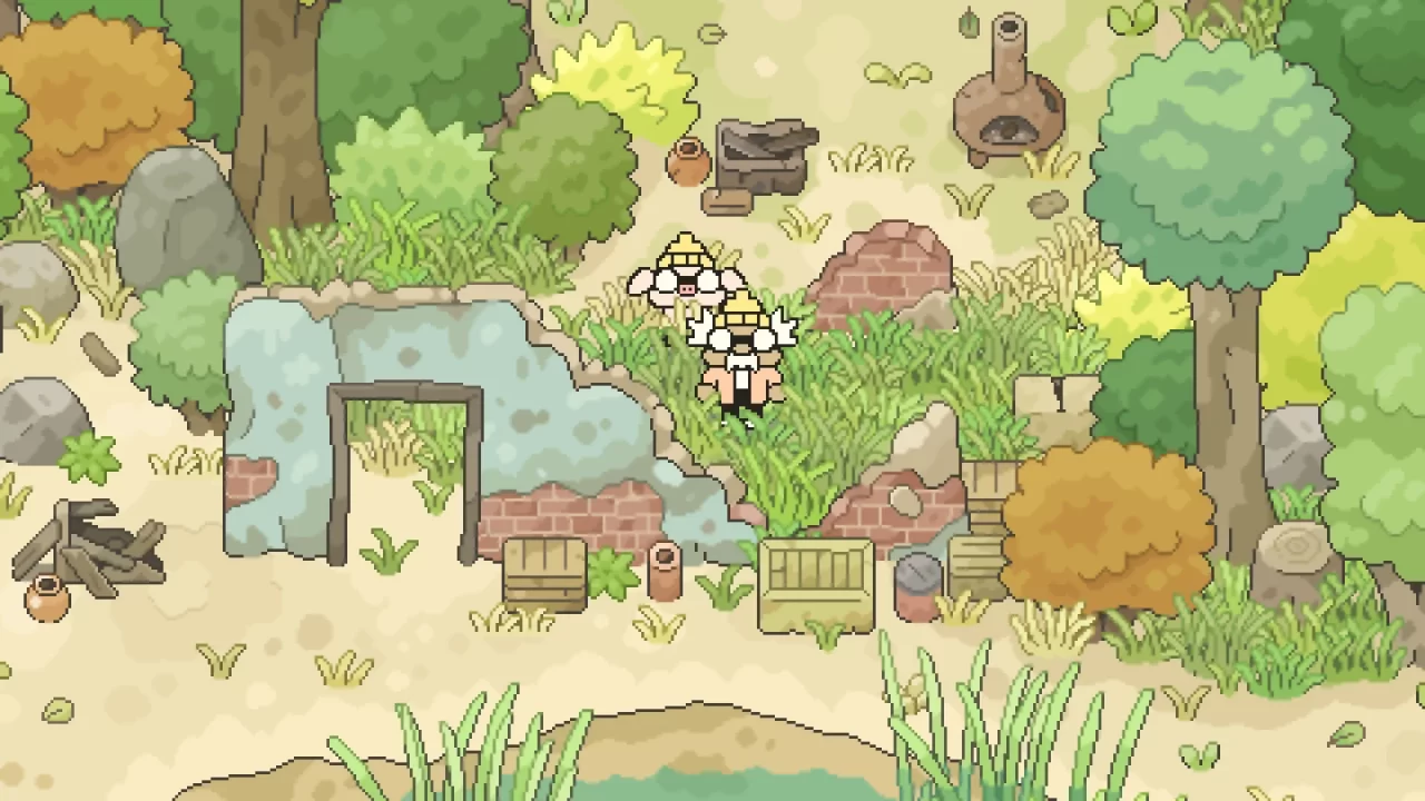 Screenshot of Hermit and Pig showing Hermit and Pig walking through the forest.