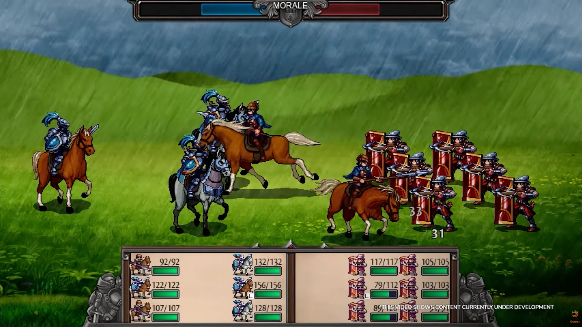 Symphony of War: The Nephilim Saga Legends DLC Screenshot of soldiers on horses battling shielded knights