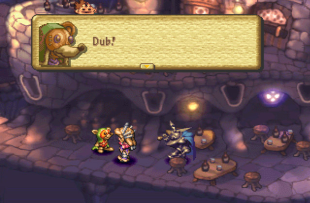 A screenshot of a Dudbear speaking its language in The Legend of Mana