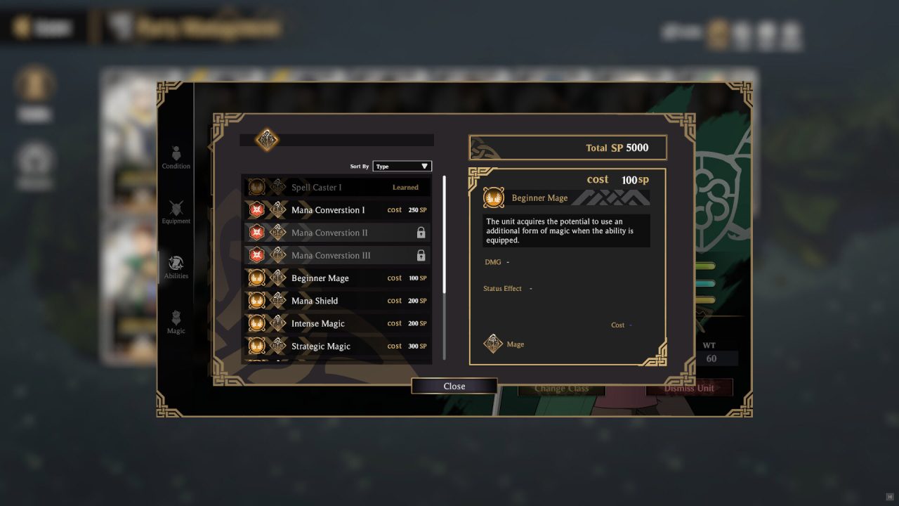 The menus in Crimson Tactics The Rise of the White Banner