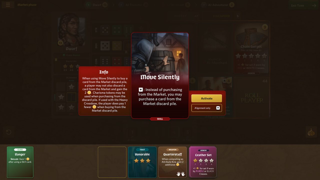 Roll Player screenshot featuring skill card descriptions.