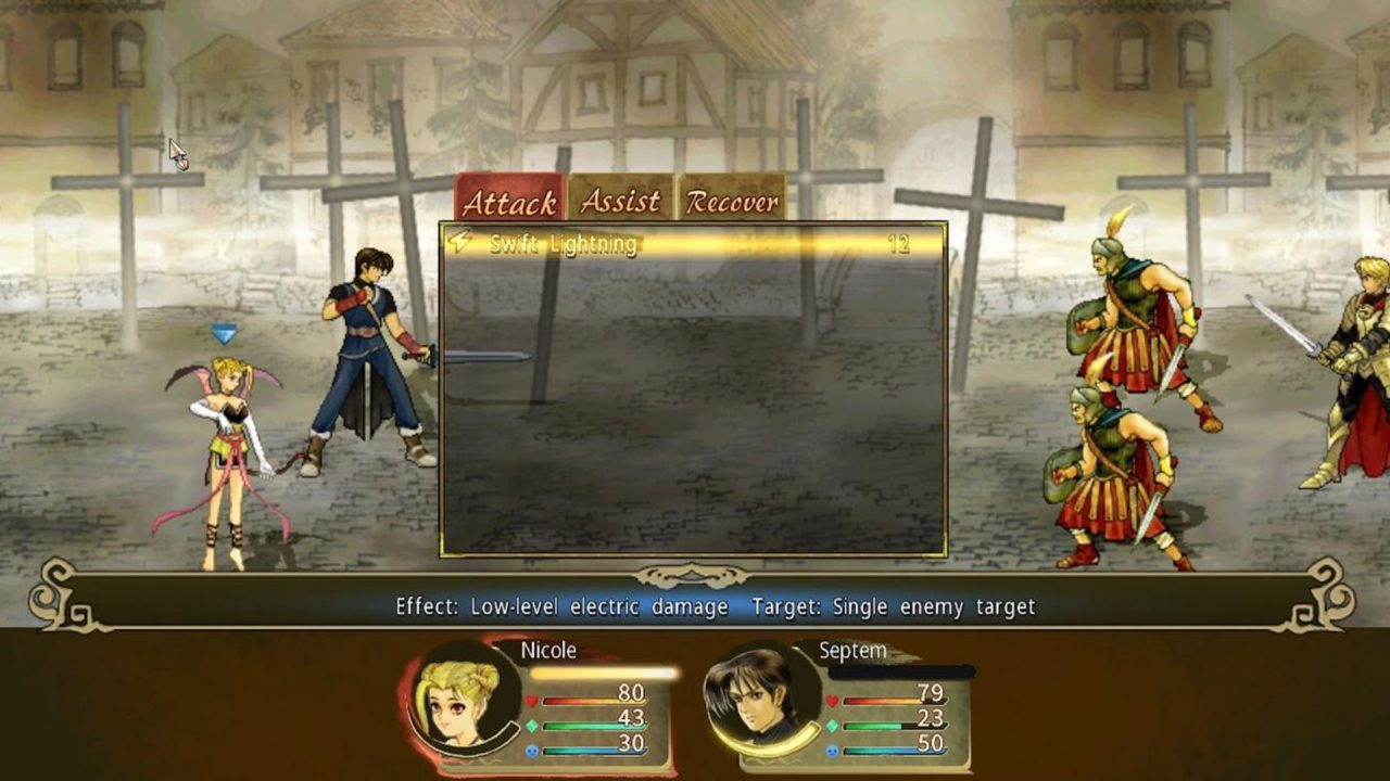 A battle screenshot with Nicole and Septem in Xuan-Yuan Sword: Mists Beyond the Mountains.