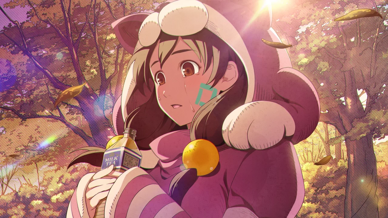 A screenshot of Momo looking pensive in close-up in Anonymous;Code