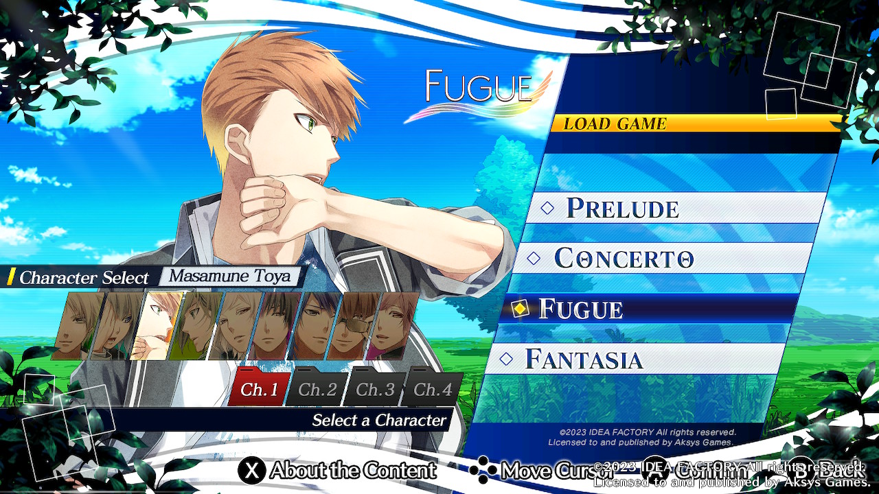 A screenshot detailing character route selections in Norn9: Last Era.