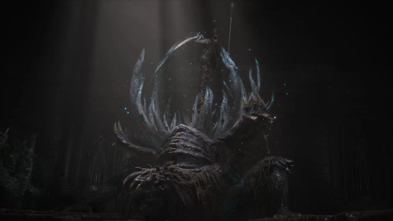 One of the game's grotesque monster bosses can be seen morphing under sunlight here.
