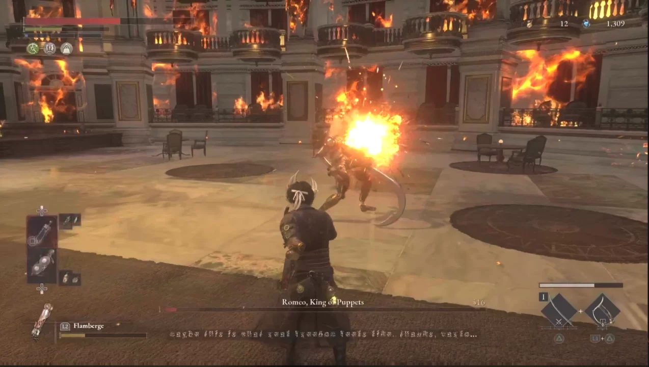 Pinocchio throws an exploding fire consumable at the King of Puppets boss to deliver the final blow.
