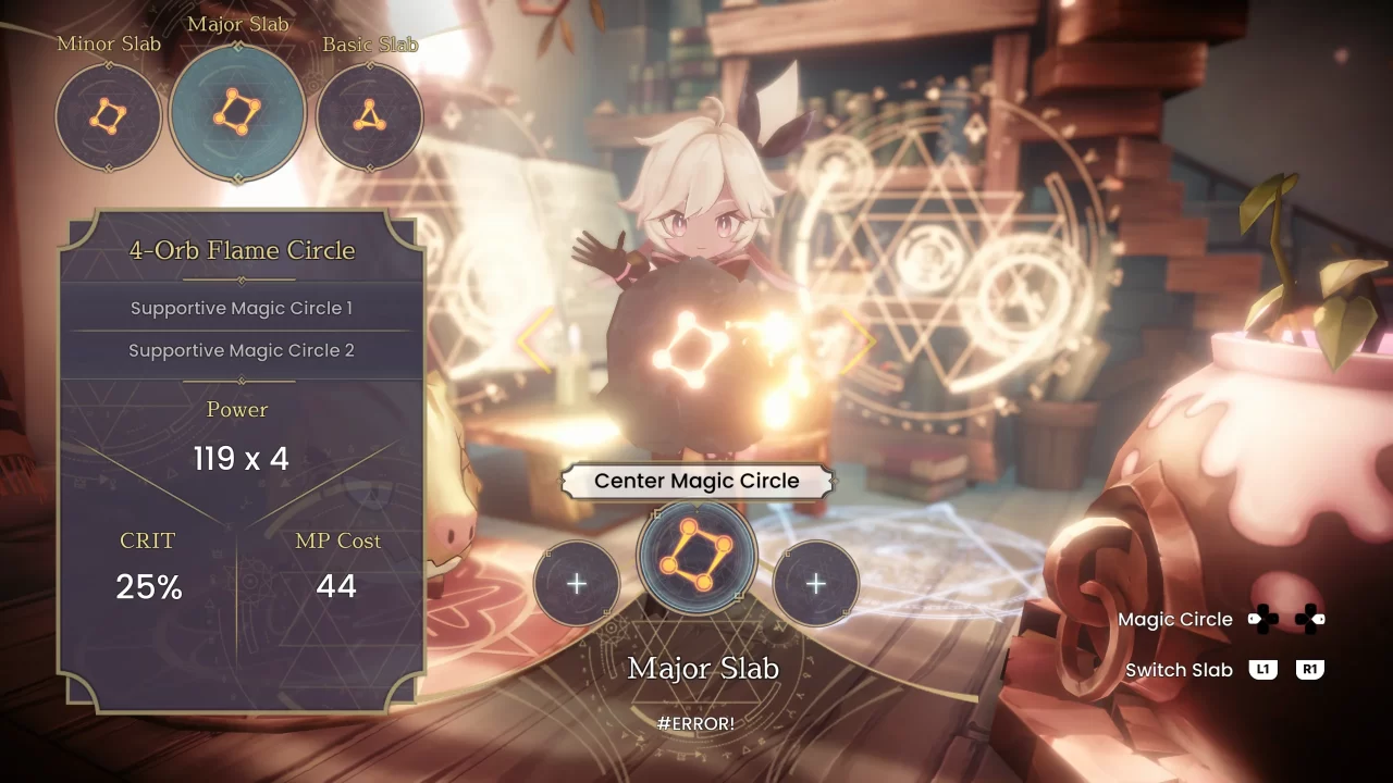 WitchSpring R protagonist Pieberry creating and setting new magic runes.