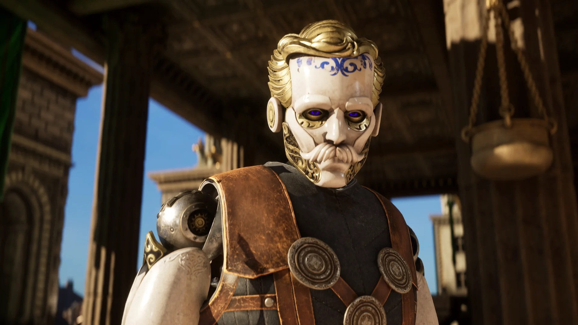 Clockwork Revolution screenshot of a steampunk robotic gentleman.
