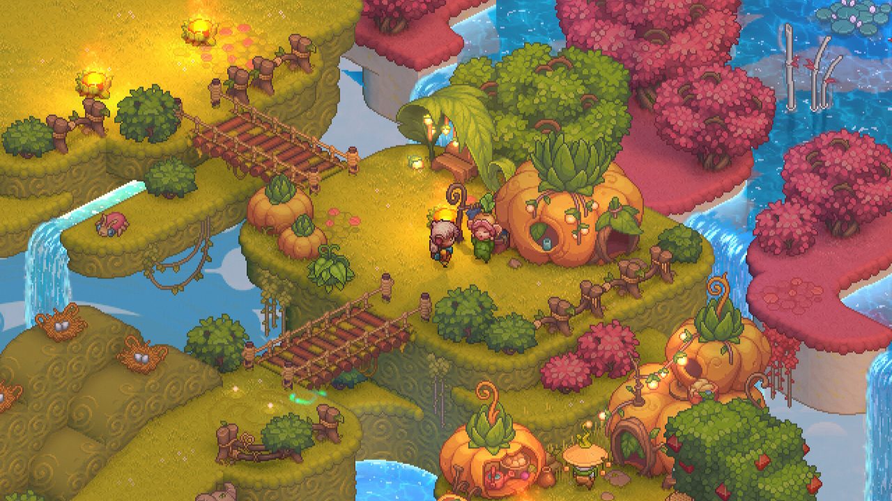 A delightful location in Bandle Tale with some pumpkin(ish) houses and flowing water.