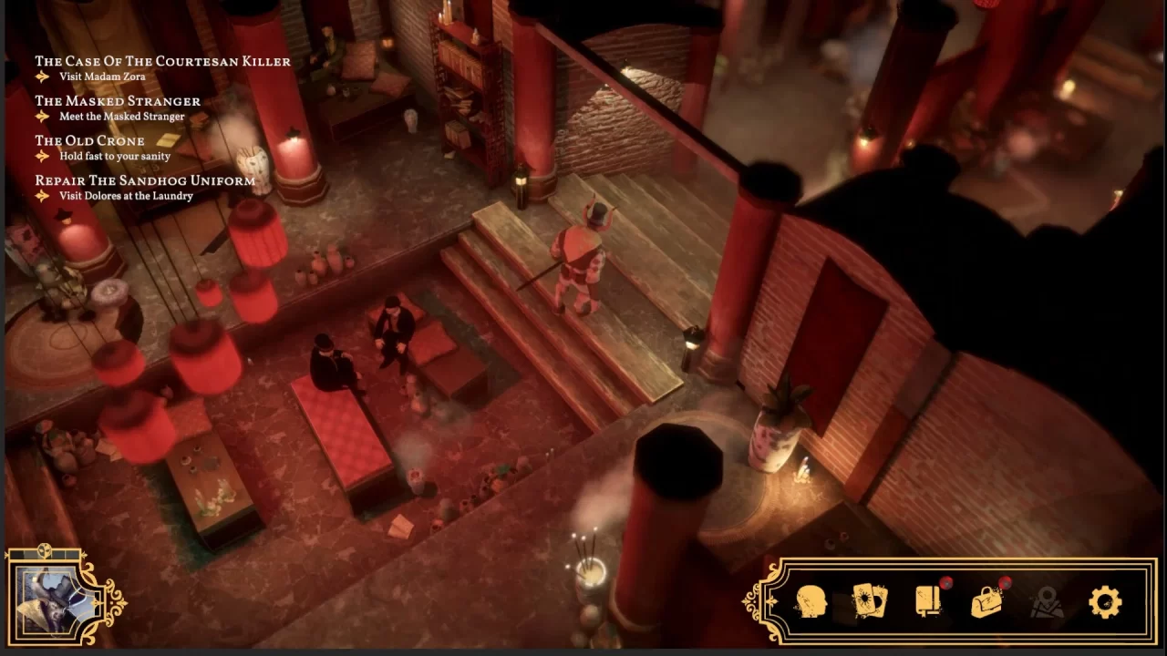 A character walks inside a building in Sovereign Syndicate.