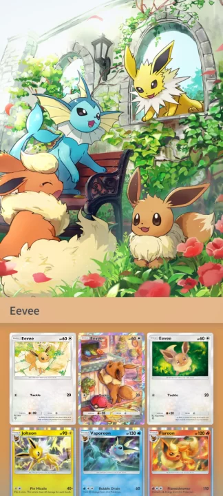 Eevee binder with cards in Pokemon TCG Pocket.