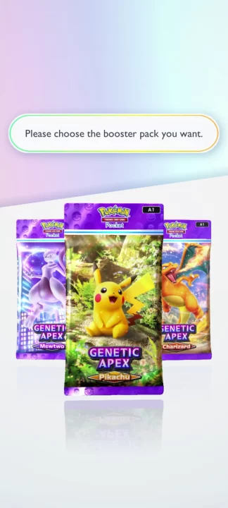 Pikachu, Charizard, and Mewtwo packs in Pokemon TCG Pocket.