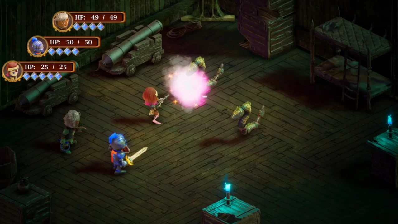 Rai and the party battle snakes in a dungeon.