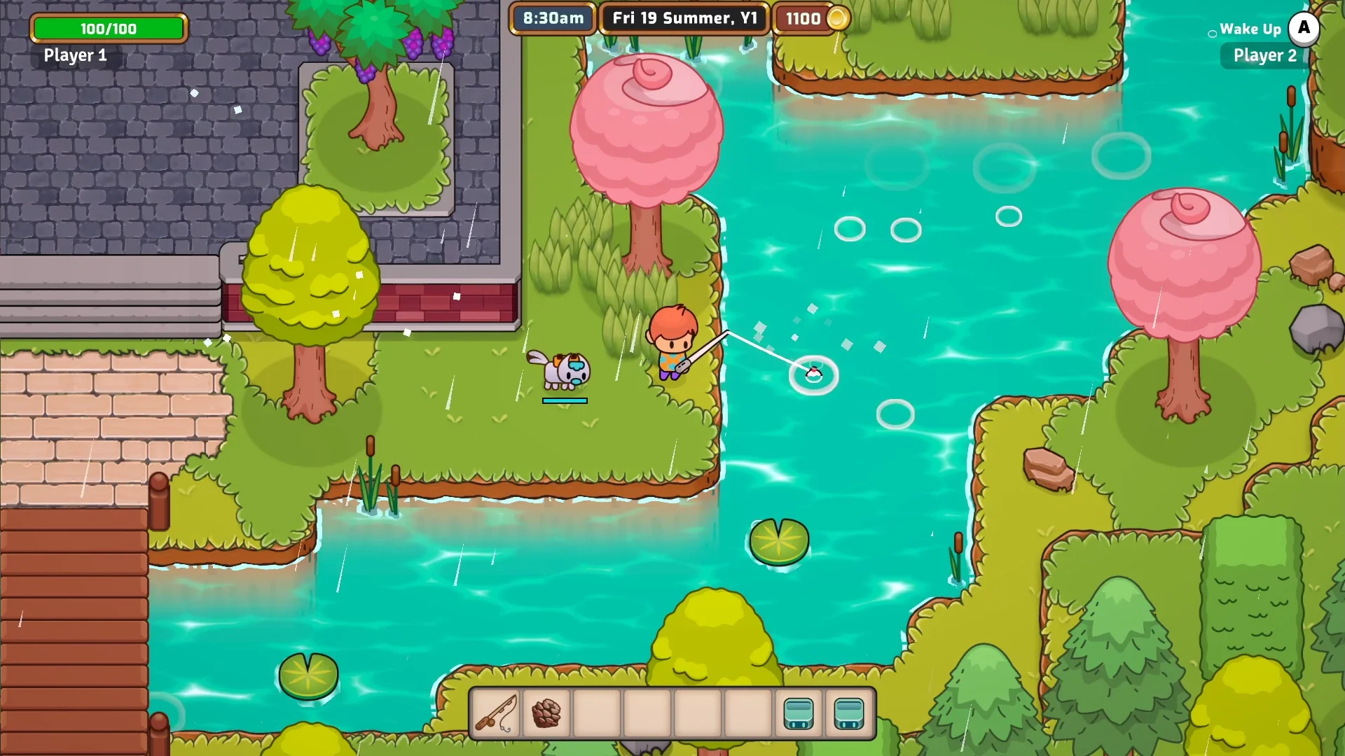 Fishing with your pet at a peaceful stream in Everafter Falls.