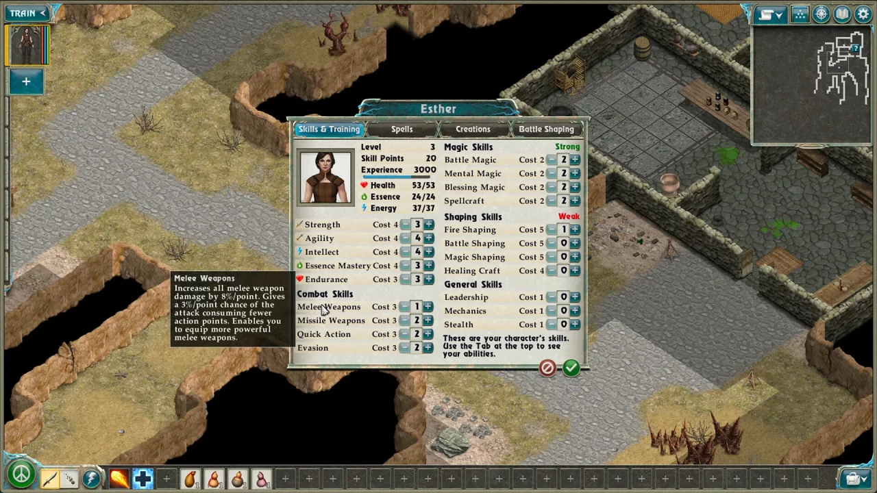 Screenshot taken from Geneforge 2 - Infestation showing a game environment overlayed with a character info window.