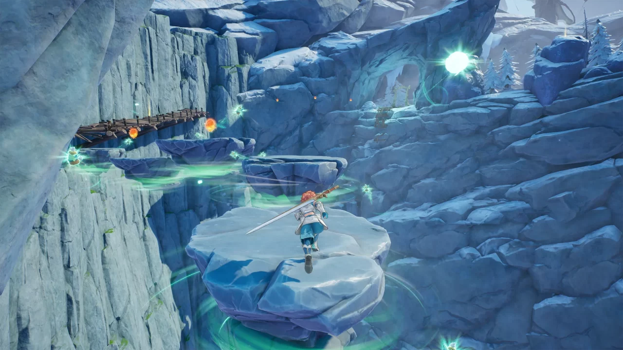 Using wind powers to raise rocky platforms in Visions of Mana.