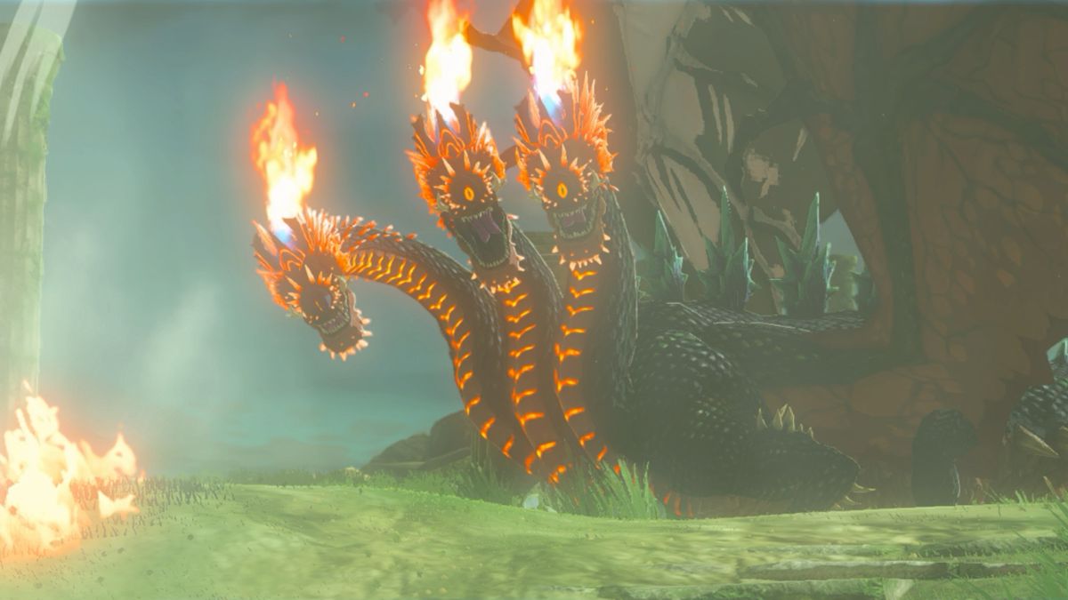 Un Fire Gleeok repère Link dans The Legend of Zelda : Tears of the Kingdom