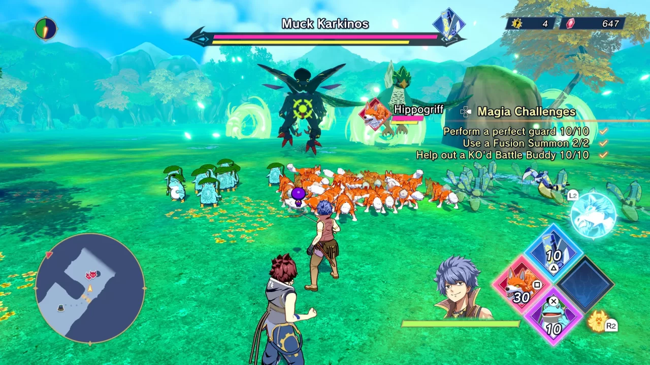 Monsters do battle as characters direct them in Farmagia.