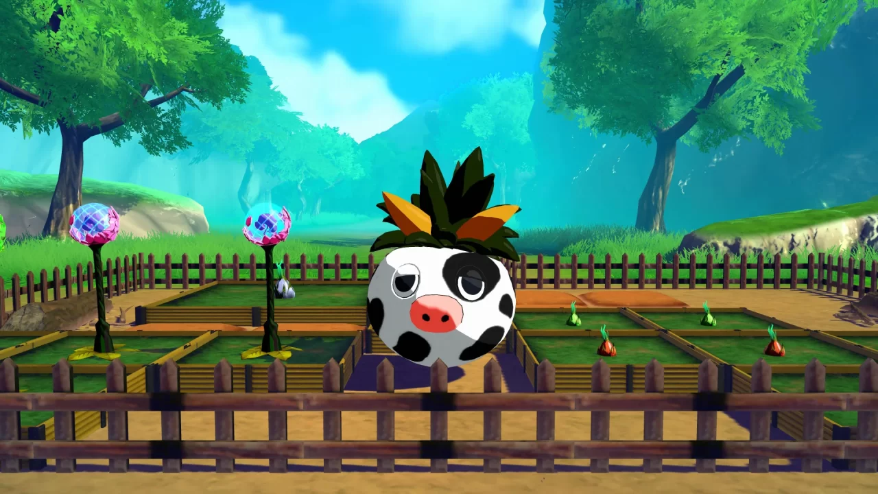 A cow-like thing with a head crest is on a farm in Farmagia.