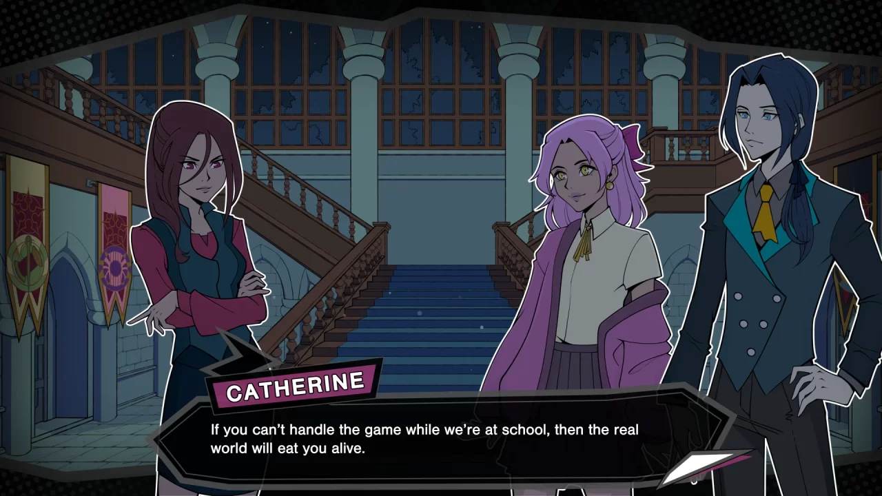Catherine conversing with her friends in a rather telling story scene in Arcadia Fallen II.