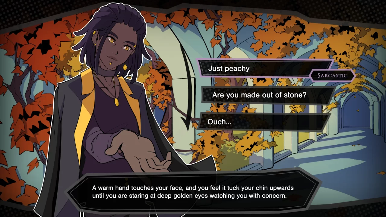 Greeting a mysterious stranger with various dialogue options in Arcadia Fallen II.