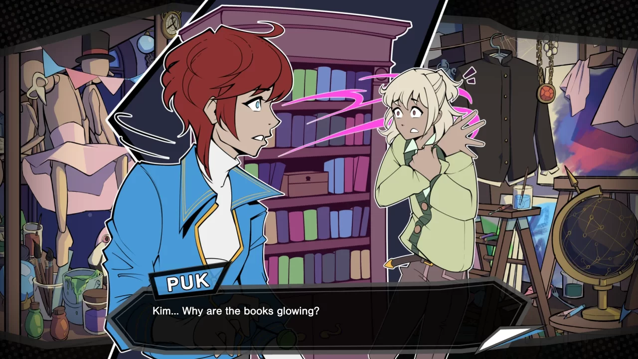 Puk asking Kim why the books are glowing in Arcadia Fallen II.