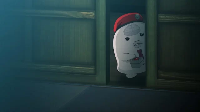 Nigou peeks from behind a door in The Hundred Line.