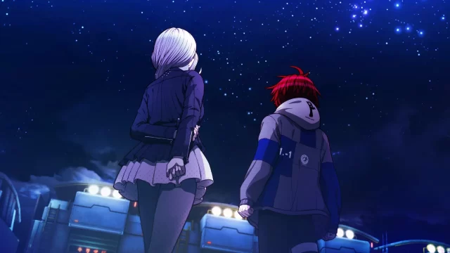 Nozomi and Takumi looking up at the starry sky in The Hundred Line.