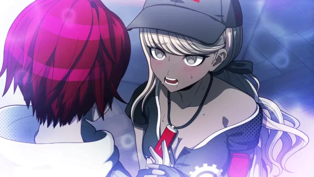Tsubasa, blushing and flustered, pleads with Takumi in The Hundred Line.