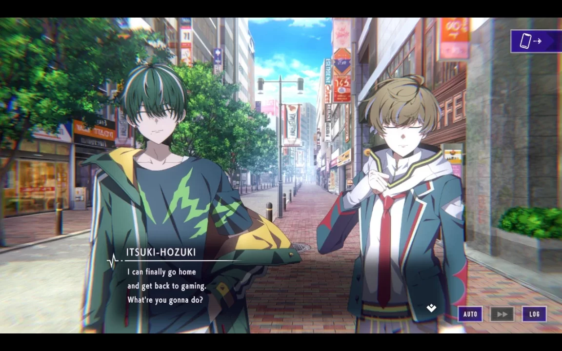 A Type-NOISE: Shonen Shojo screenshot of Itsuki Hozuki speaking to the protagonist. His text box reads, "I can finally go home and get back to gaming. What're you gonna do?"