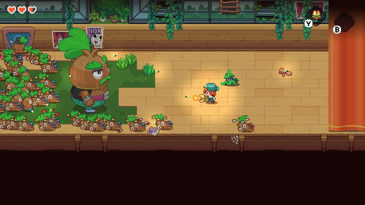 Screenshot of Under the Island showing Nia fending off a crowd of fans storming the stage.