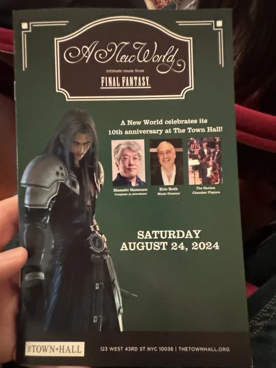 Pamphlet for A New World Final Fantasy concert at The Town Hall in New York City.