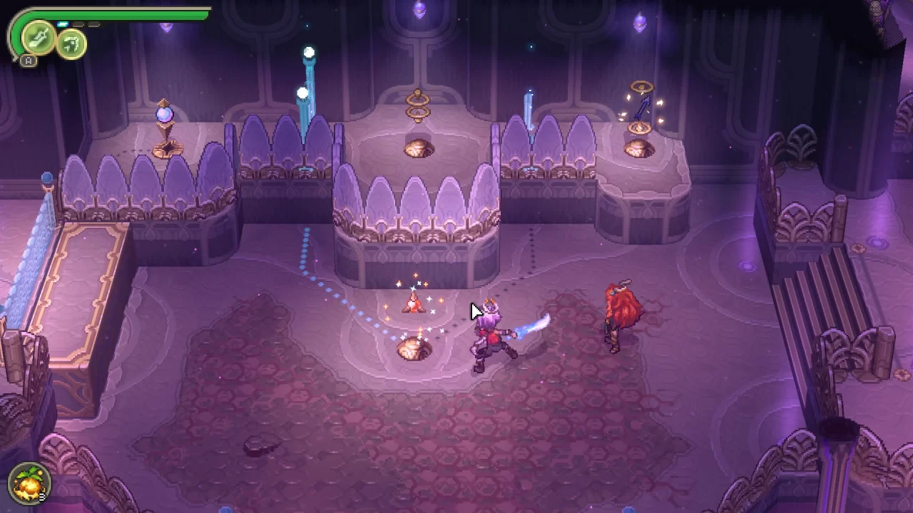 Alabaster Dawn screenshot of characters in a dungeon solving a puzzle of switches, stairs, and barriers.