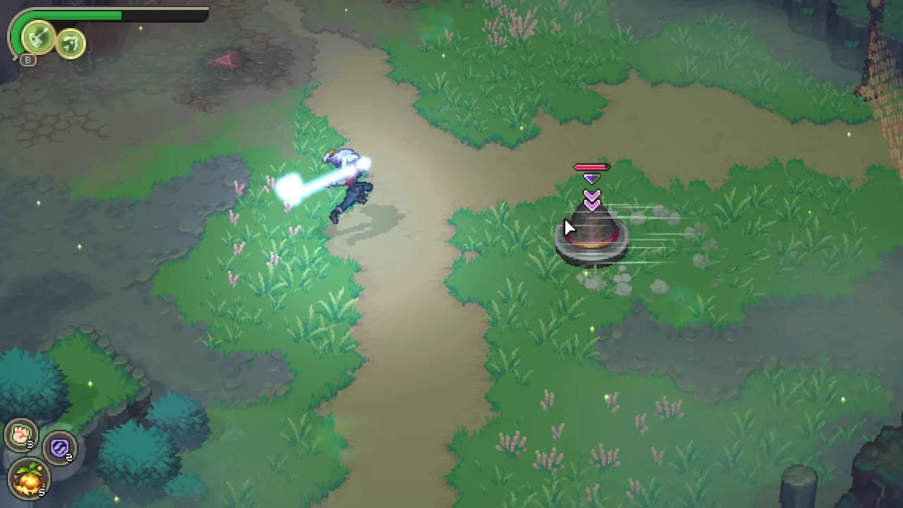 Alabaster Dawn combat showing Juno attacked a robotic enemy with her hammer. 