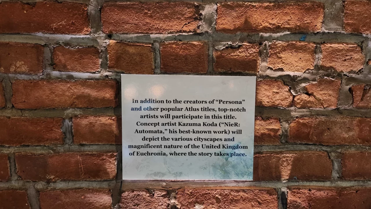 Metaphor ReFantazio Event Art Gallery - Plaque describing concept artist Kazuma Koda's work