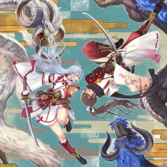Artwork of Rune Factory: Guardians of Azuma's two protagonists and dragons