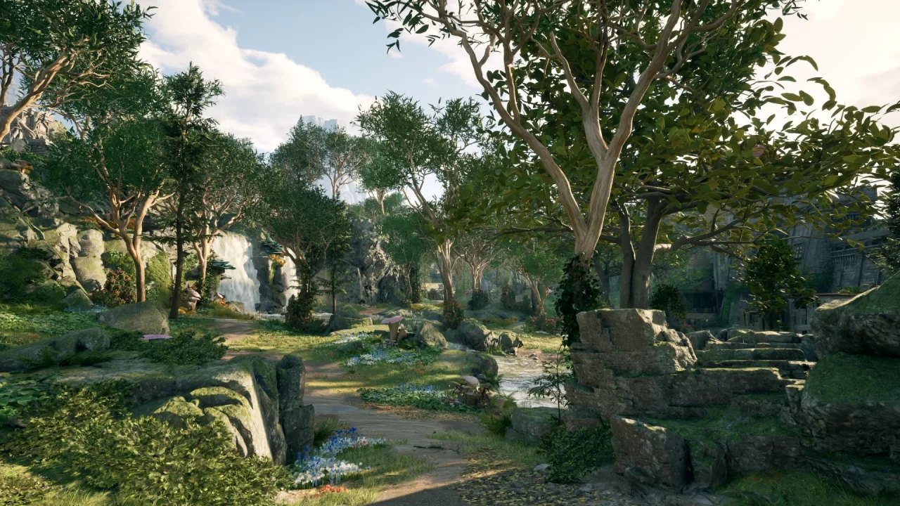 Scene of rural countryside outside Paradis in Avowed.