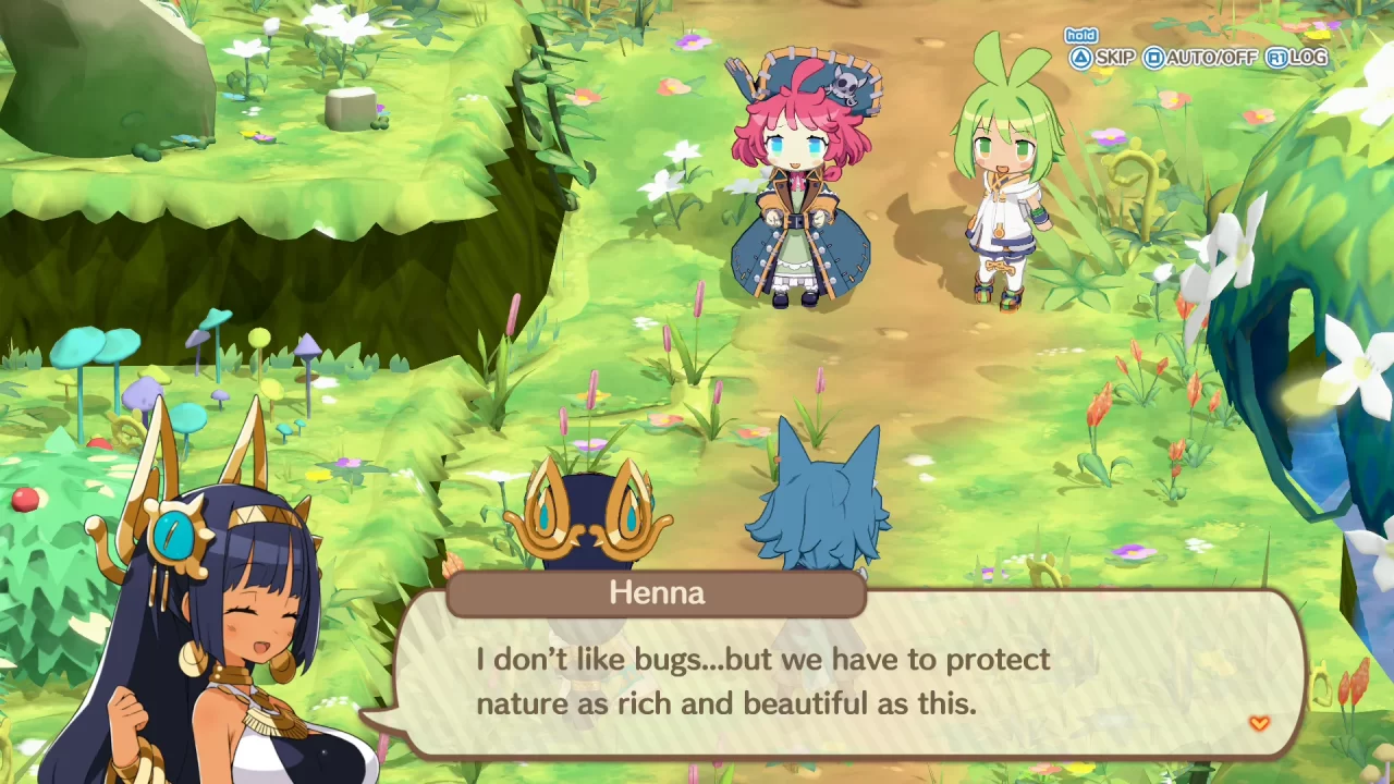 Marona and the party converse, with Henna saying 'I don't like bugs... but we have to protect nature as rich and beautiful as this.'