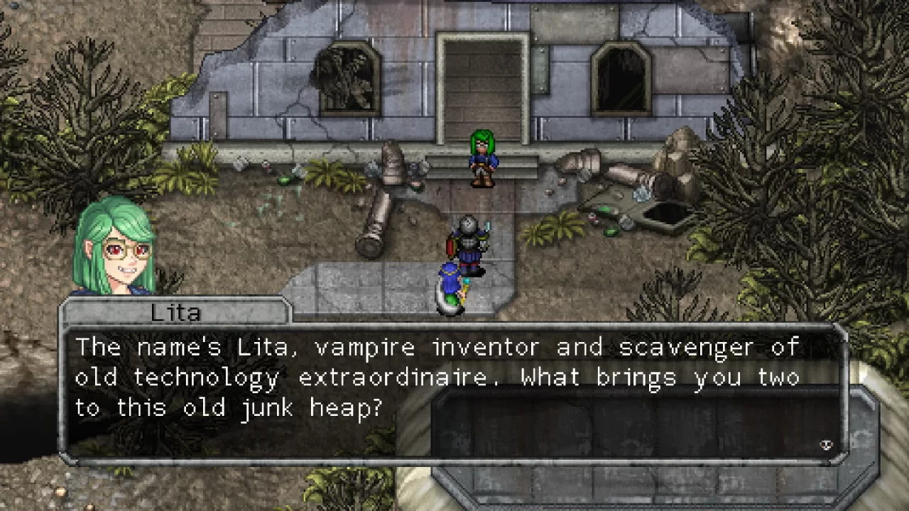 Making new friends in Breath of Death VII: The Beginning: Reanimated, with Lita the techie vampire introducing herself.