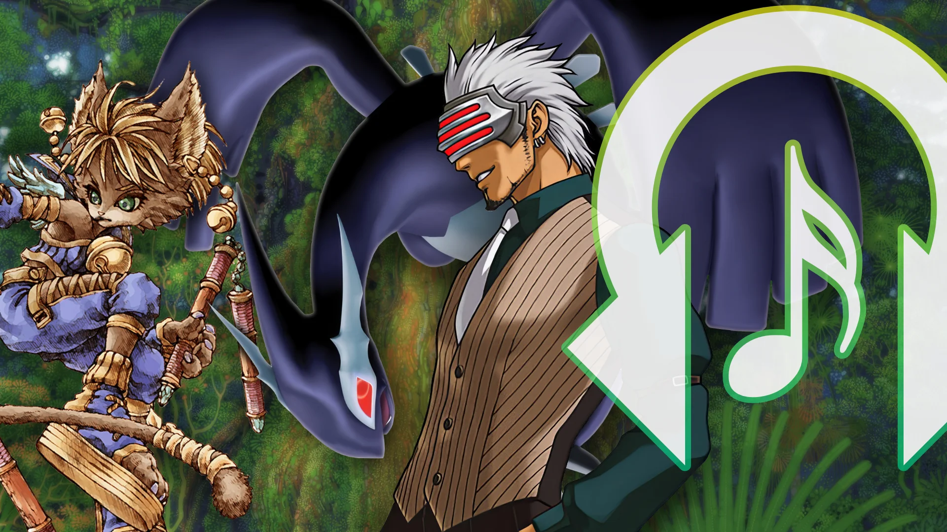 Rhythm Encounter 149 RPG Music Origins with art from Pokémon XD, Legend of Mana, and Phoenix Wright