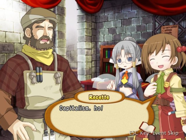 Recettear screenshot for 10 best Merchants feature. She is way too happy about capitalism.