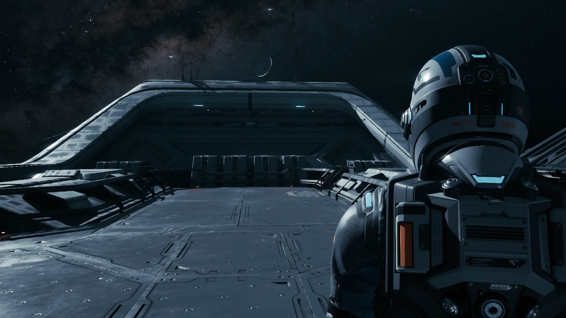 A character in a spacesuit on the exterior of a spaceship in Directive 8020, one of many RPGs coming this week.