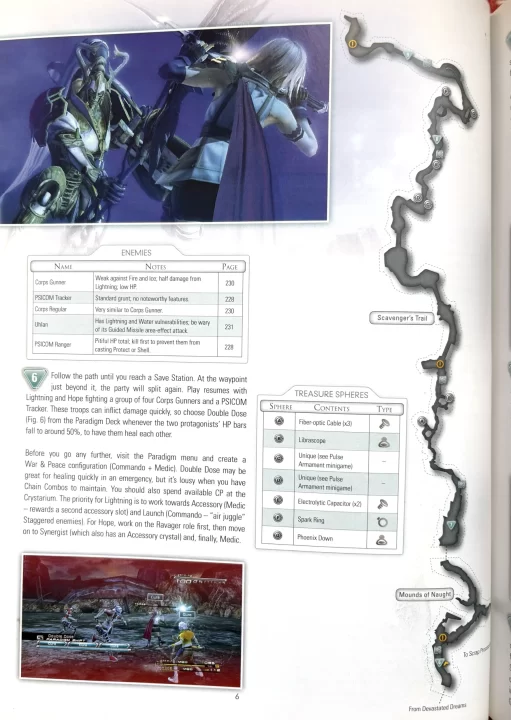 Final Fantasy XIII Strategy Guide showing a map with written strategy for the area