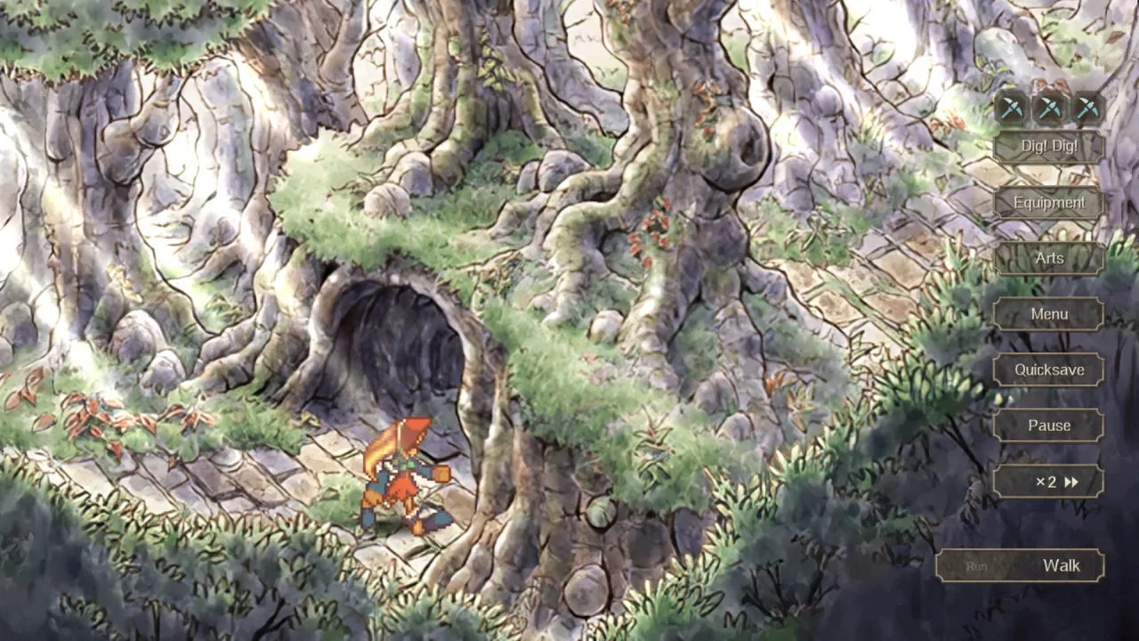 SaGa Frontier 2 Remastered Screenshot showing a character walking through a dense forest environment.